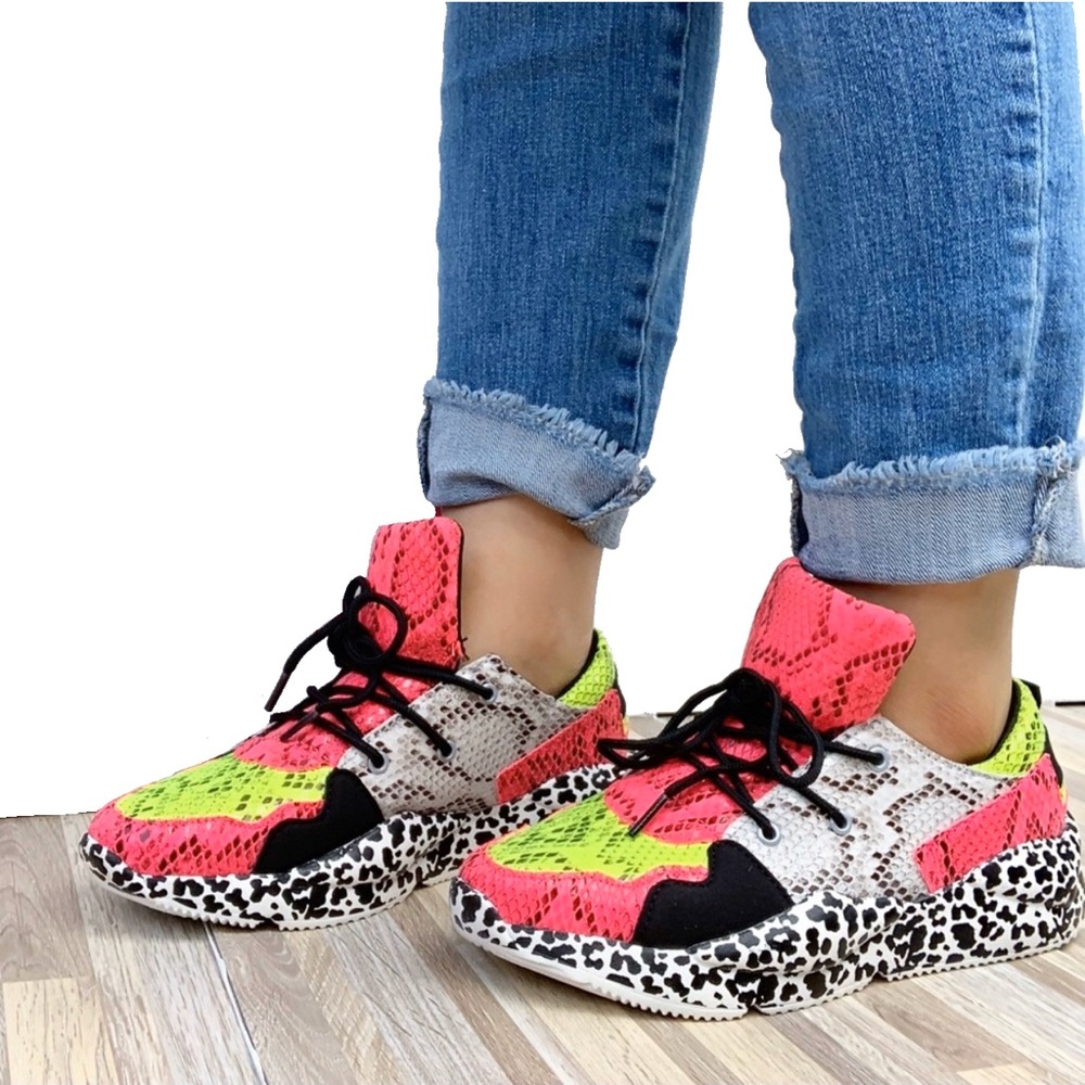 💕 Neon Snake Skin & Cheetah Print Tennis Shoes - Picture 8 of 8